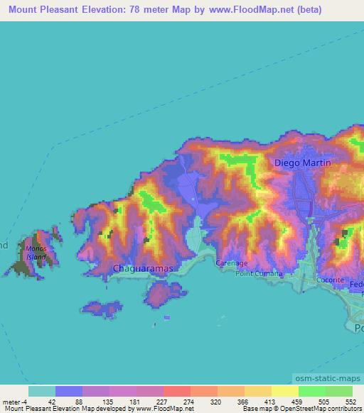 Mount Pleasant,Trinidad and Tobago Elevation Map