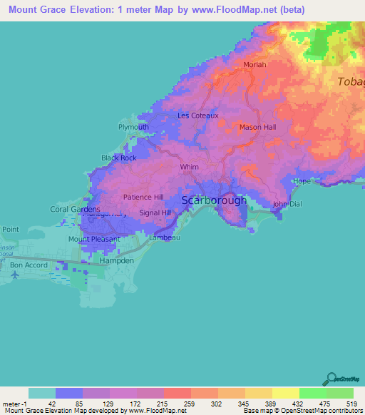 Mount Grace,Trinidad and Tobago Elevation Map