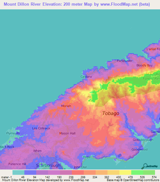 Mount Dillon River,Trinidad and Tobago Elevation Map