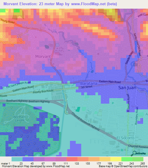 Morvant,Trinidad and Tobago Elevation Map