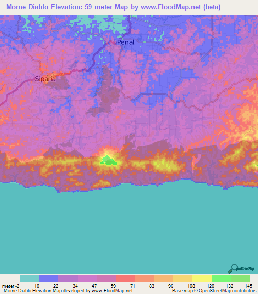 Morne Diablo,Trinidad and Tobago Elevation Map