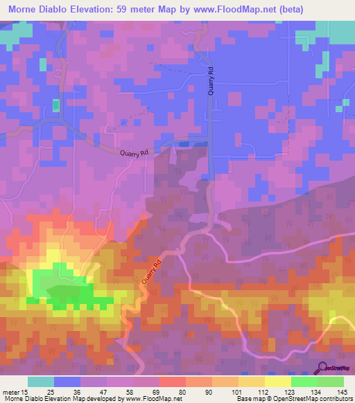 Morne Diablo,Trinidad and Tobago Elevation Map