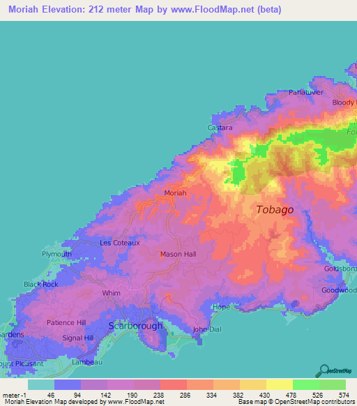 Moriah,Trinidad and Tobago Elevation Map