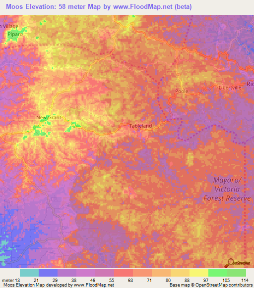 Moos,Trinidad and Tobago Elevation Map
