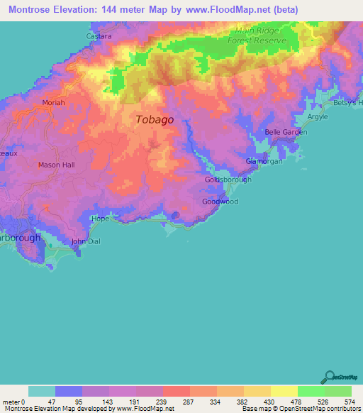 Montrose,Trinidad and Tobago Elevation Map