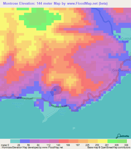 Montrose,Trinidad and Tobago Elevation Map