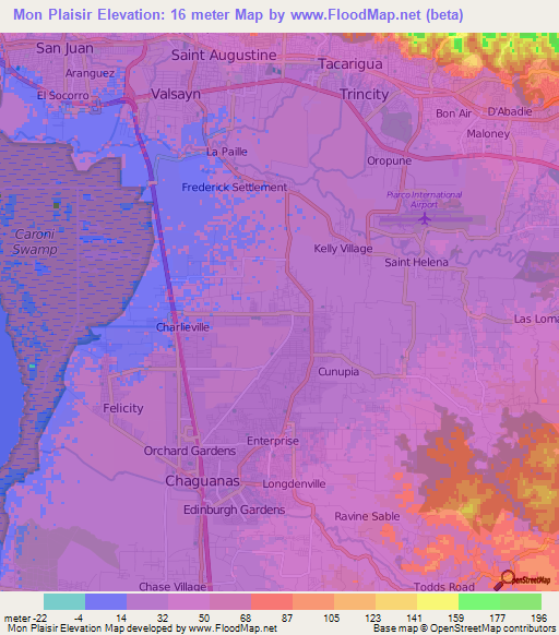 Mon Plaisir,Trinidad and Tobago Elevation Map