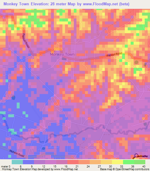 Monkey Town,Trinidad and Tobago Elevation Map