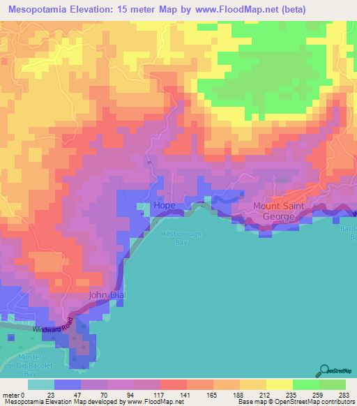 Mesopotamia,Trinidad and Tobago Elevation Map