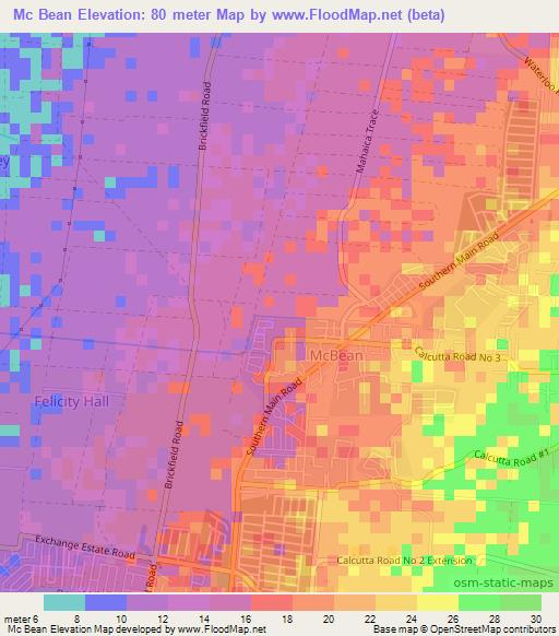 Mc Bean,Trinidad and Tobago Elevation Map