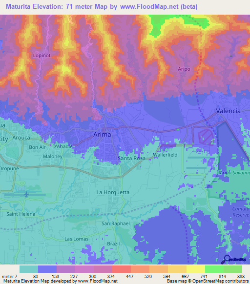 Maturita,Trinidad and Tobago Elevation Map