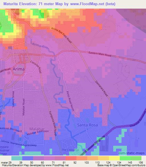 Maturita,Trinidad and Tobago Elevation Map