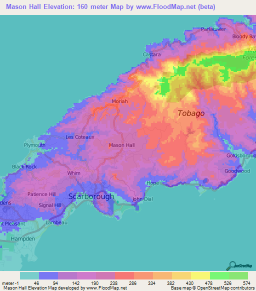Mason Hall,Trinidad and Tobago Elevation Map