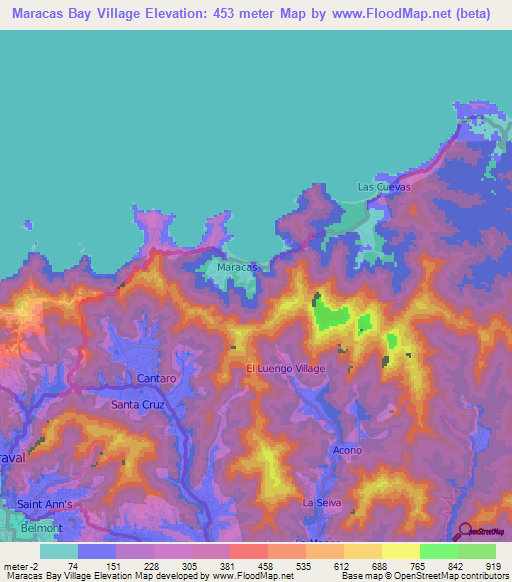Maracas Bay Village,Trinidad and Tobago Elevation Map