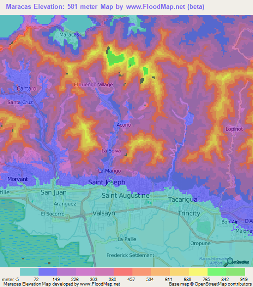 Maracas,Trinidad and Tobago Elevation Map