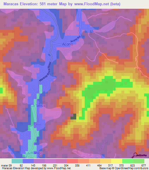 Maracas,Trinidad and Tobago Elevation Map