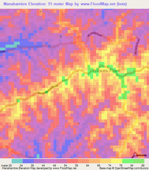 Manahambre,Trinidad and Tobago Elevation Map