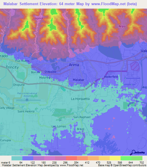 Malabar Settlement,Trinidad and Tobago Elevation Map