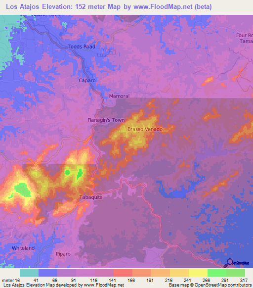 Los Atajos,Trinidad and Tobago Elevation Map