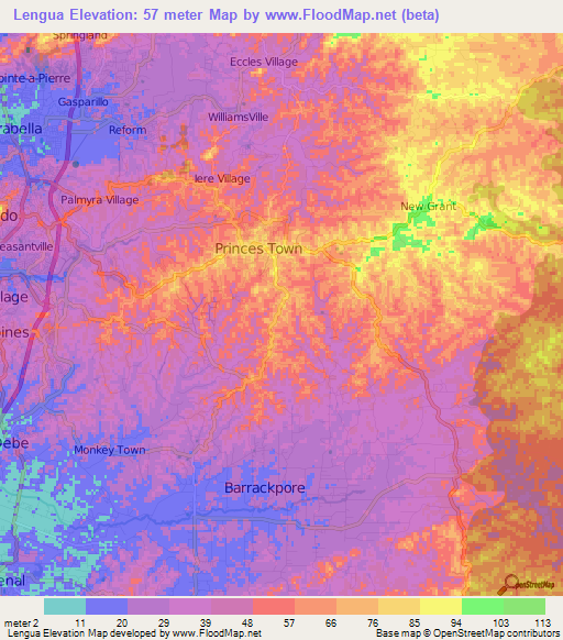 Lengua,Trinidad and Tobago Elevation Map