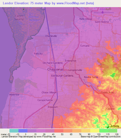 Lendor,Trinidad and Tobago Elevation Map