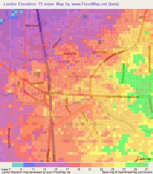 Lendor,Trinidad and Tobago Elevation Map