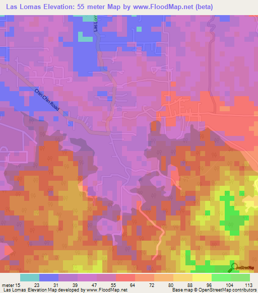 Las Lomas,Trinidad and Tobago Elevation Map