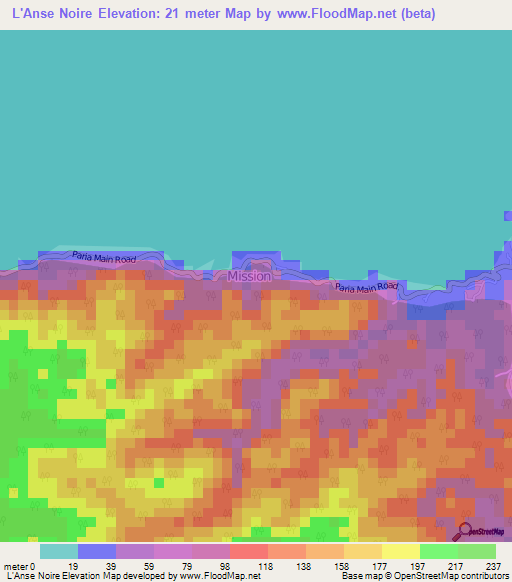 L'Anse Noire,Trinidad and Tobago Elevation Map