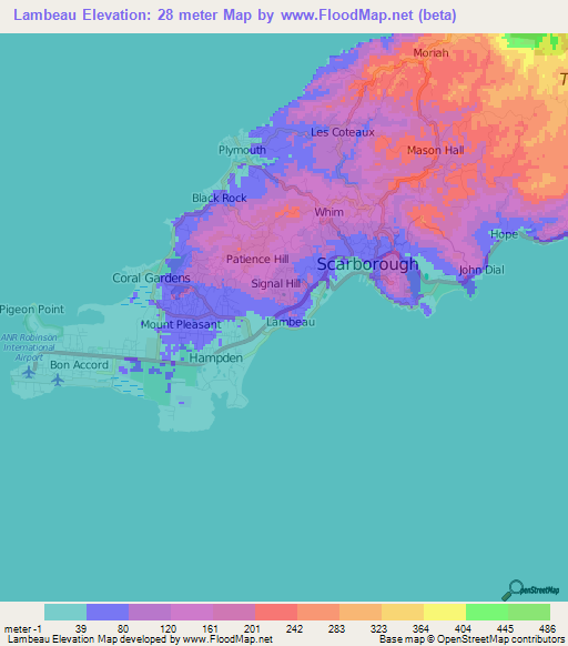 Lambeau,Trinidad and Tobago Elevation Map