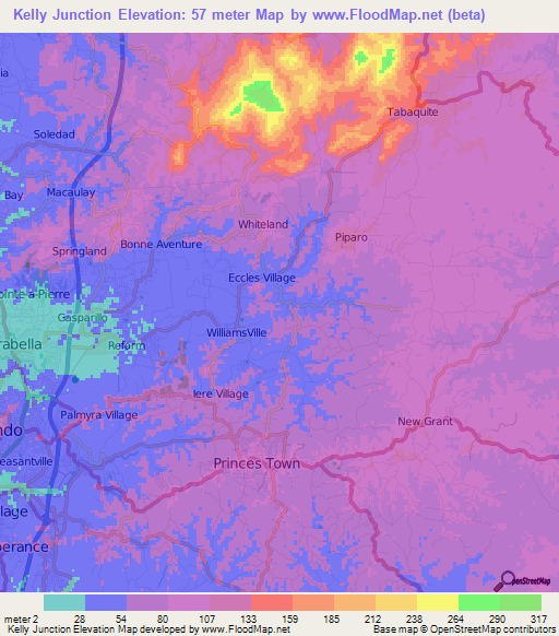 Kelly Junction,Trinidad and Tobago Elevation Map