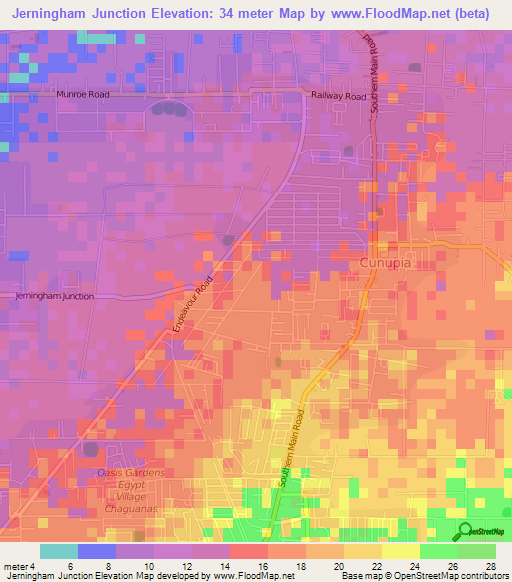 Jerningham Junction,Trinidad and Tobago Elevation Map