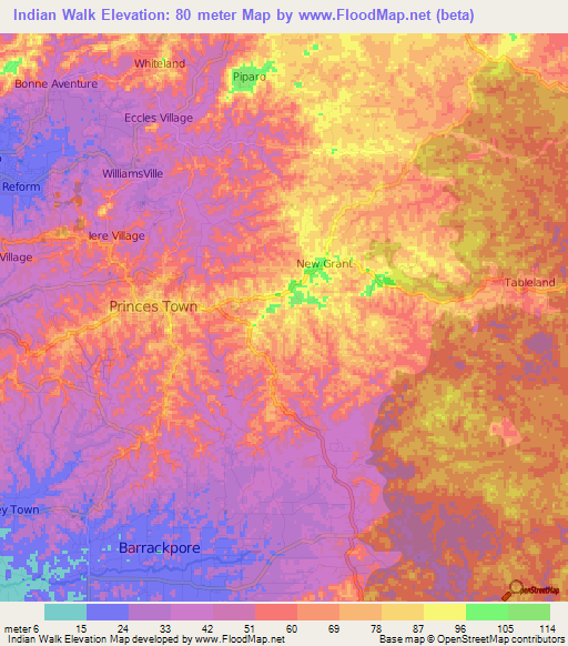 Indian Walk,Trinidad and Tobago Elevation Map