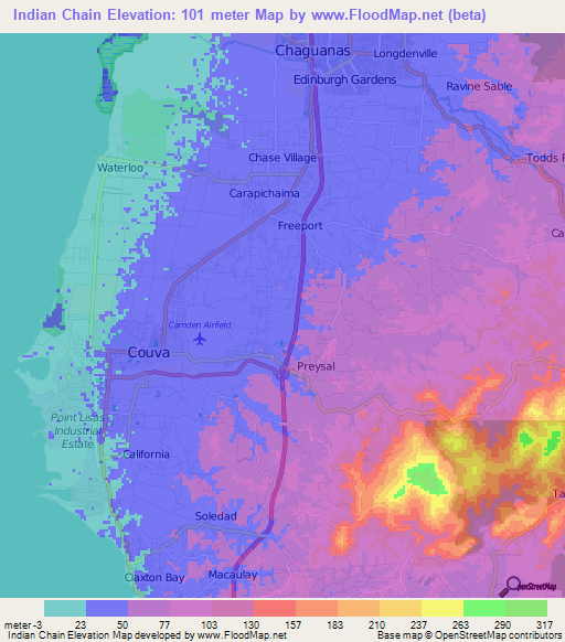 Indian Chain,Trinidad and Tobago Elevation Map