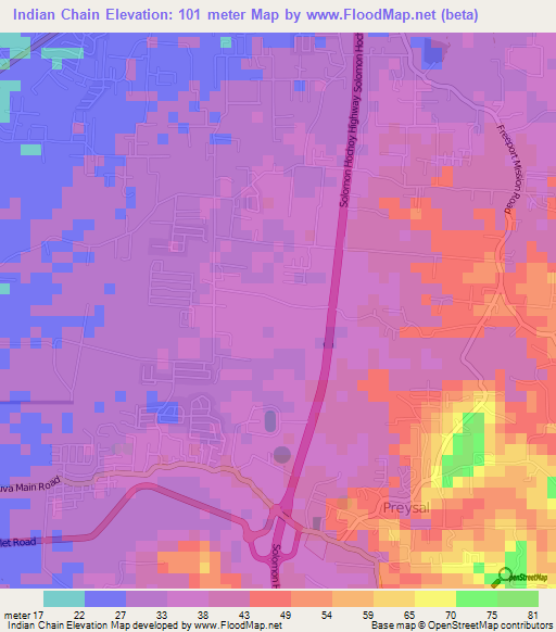 Indian Chain,Trinidad and Tobago Elevation Map