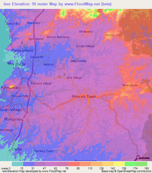 Iere,Trinidad and Tobago Elevation Map