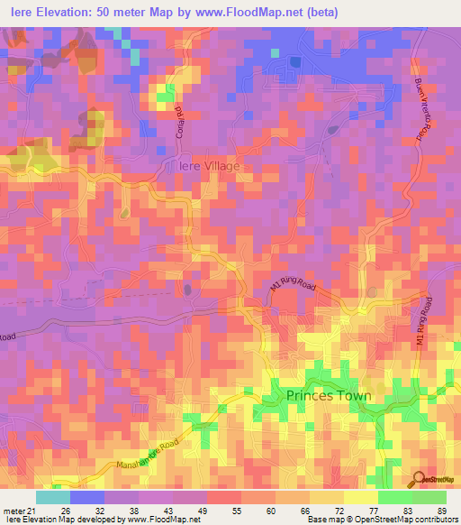 Iere,Trinidad and Tobago Elevation Map