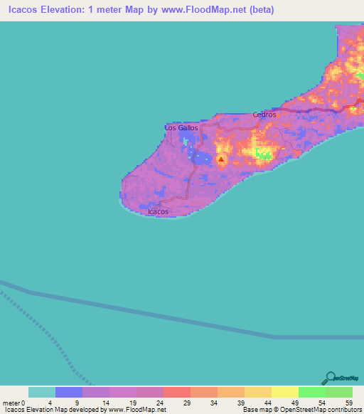 Icacos,Trinidad and Tobago Elevation Map