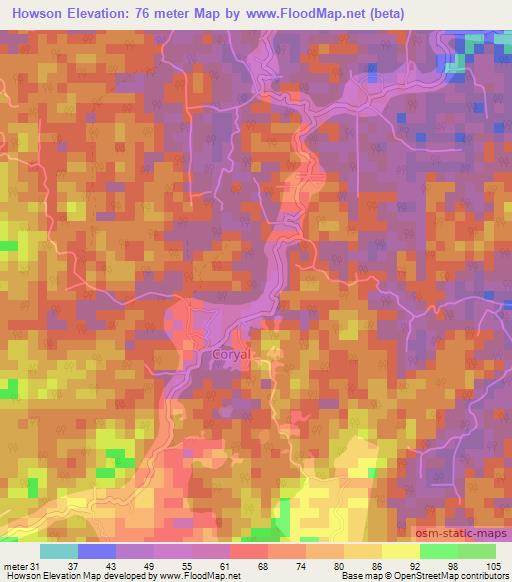 Howson,Trinidad and Tobago Elevation Map