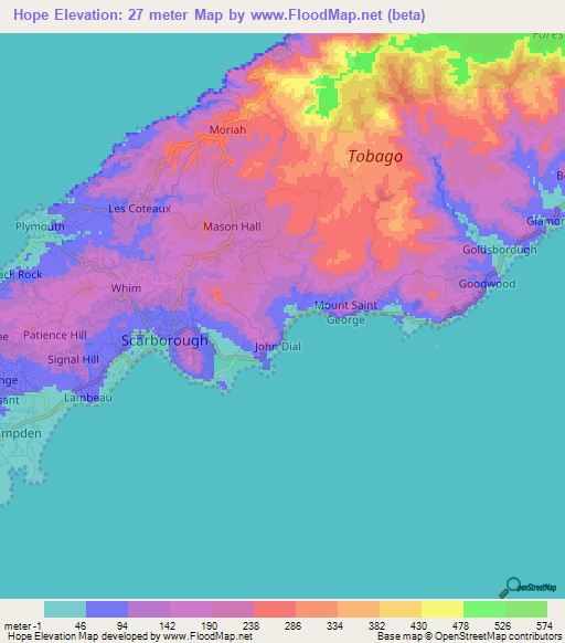 Hope,Trinidad and Tobago Elevation Map