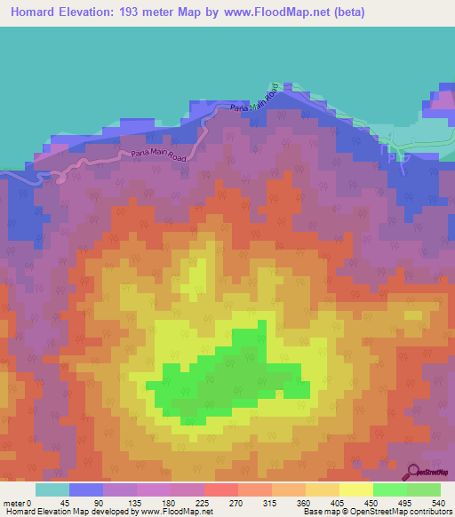 Homard,Trinidad and Tobago Elevation Map