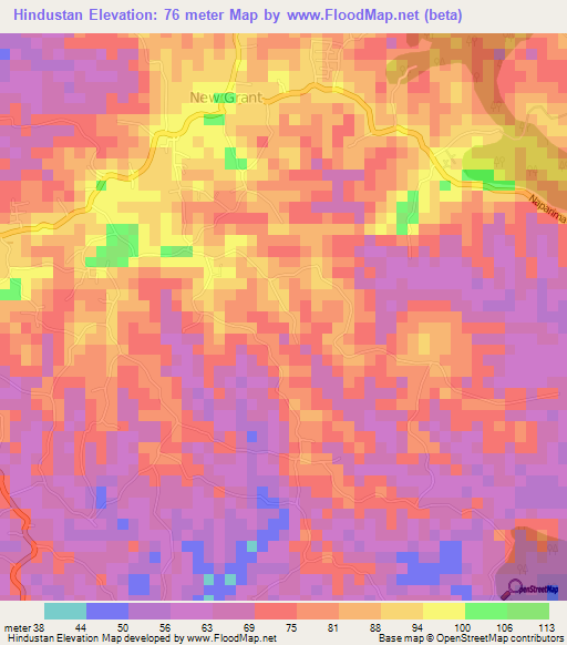 Hindustan,Trinidad and Tobago Elevation Map