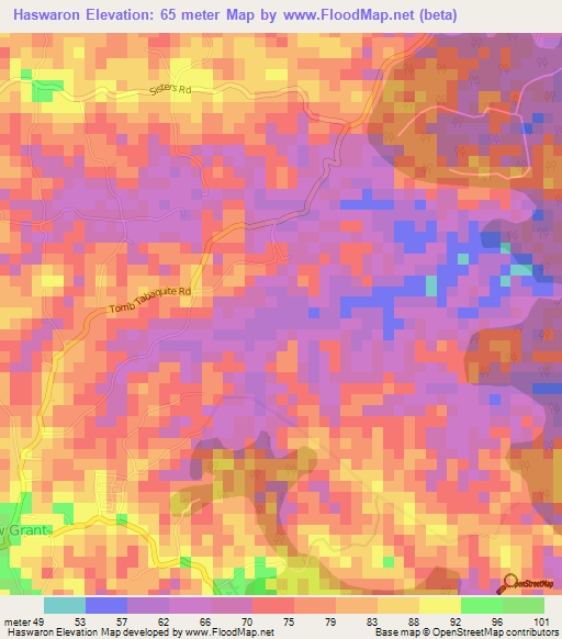 Haswaron,Trinidad and Tobago Elevation Map