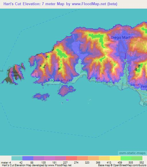 Hart's Cut,Trinidad and Tobago Elevation Map