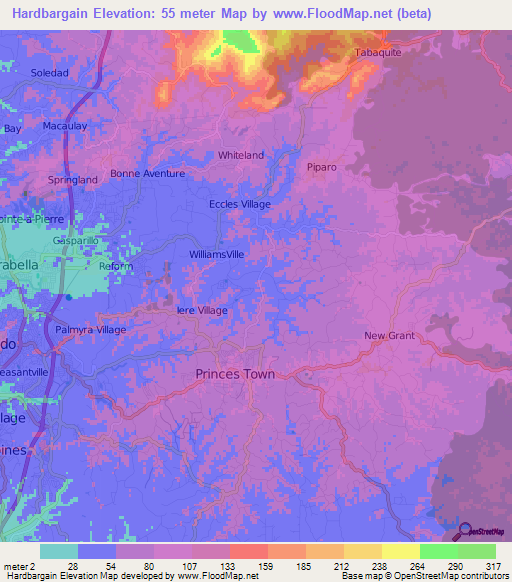 Hardbargain,Trinidad and Tobago Elevation Map