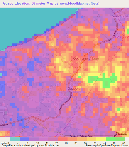 Guapo,Trinidad and Tobago Elevation Map