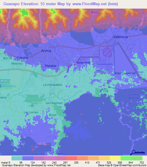 Guanapo,Trinidad and Tobago Elevation Map