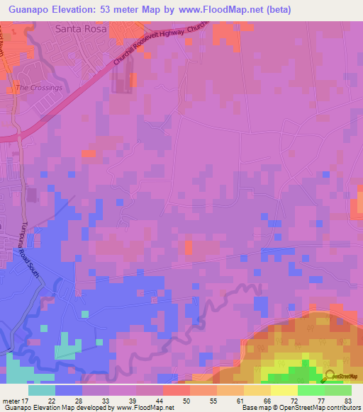 Guanapo,Trinidad and Tobago Elevation Map