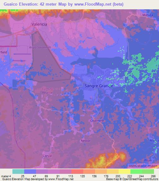 Guaico,Trinidad and Tobago Elevation Map