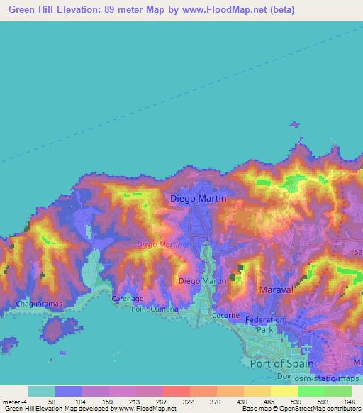 Green Hill,Trinidad and Tobago Elevation Map