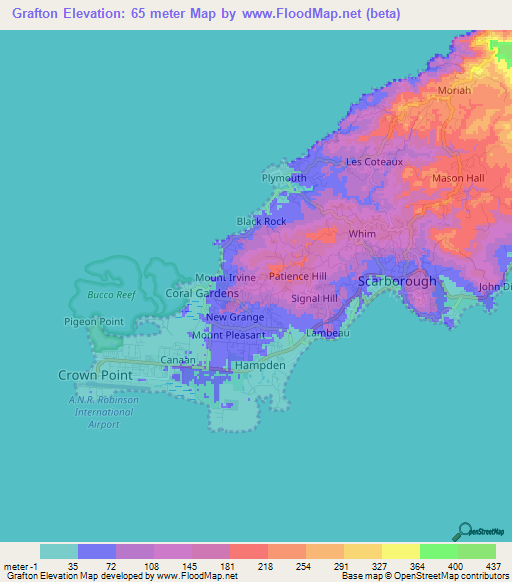 Grafton,Trinidad and Tobago Elevation Map